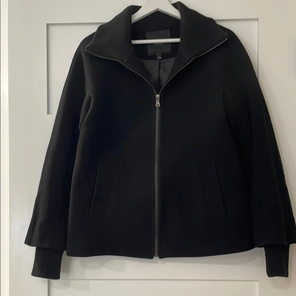Talbots Black Women's Wool Blend Lined Cozy Zipper Jacket Coat Size 4